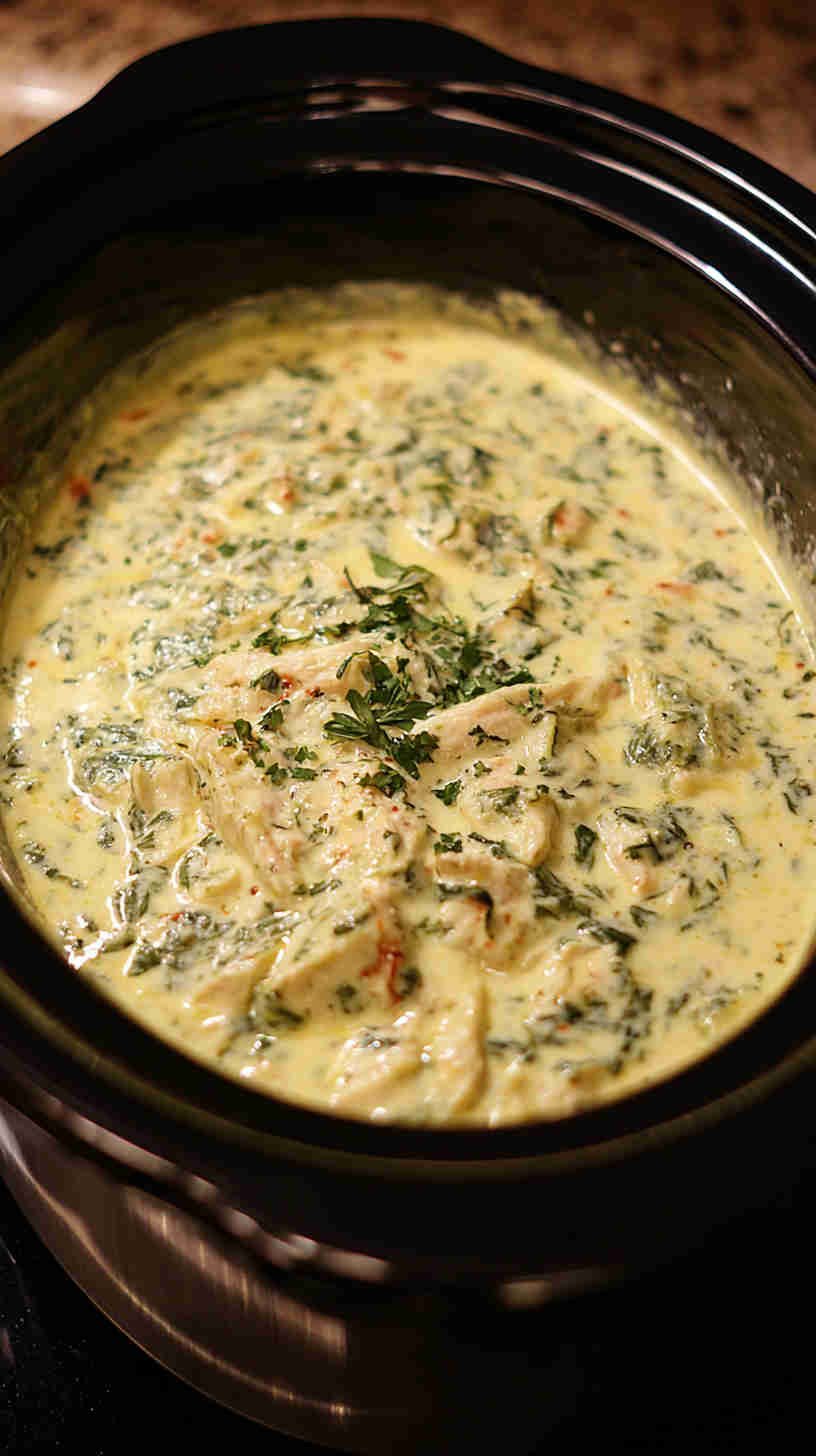 Crockpot Spinach and Artichoke Chicken