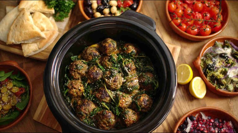 Crockpot Spinach and Feta Meatballs