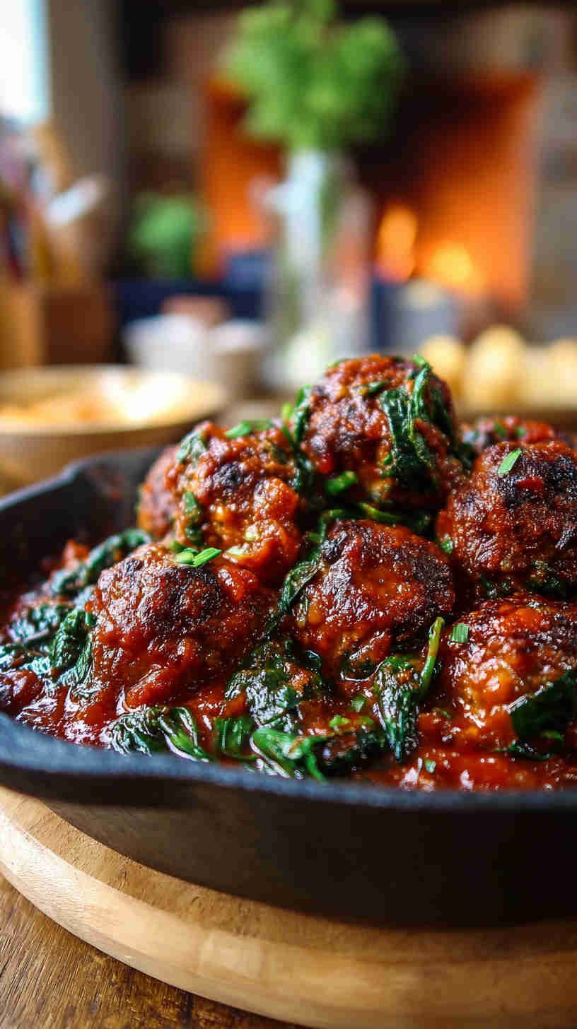 Crockpot Spinach and Feta Meatballs