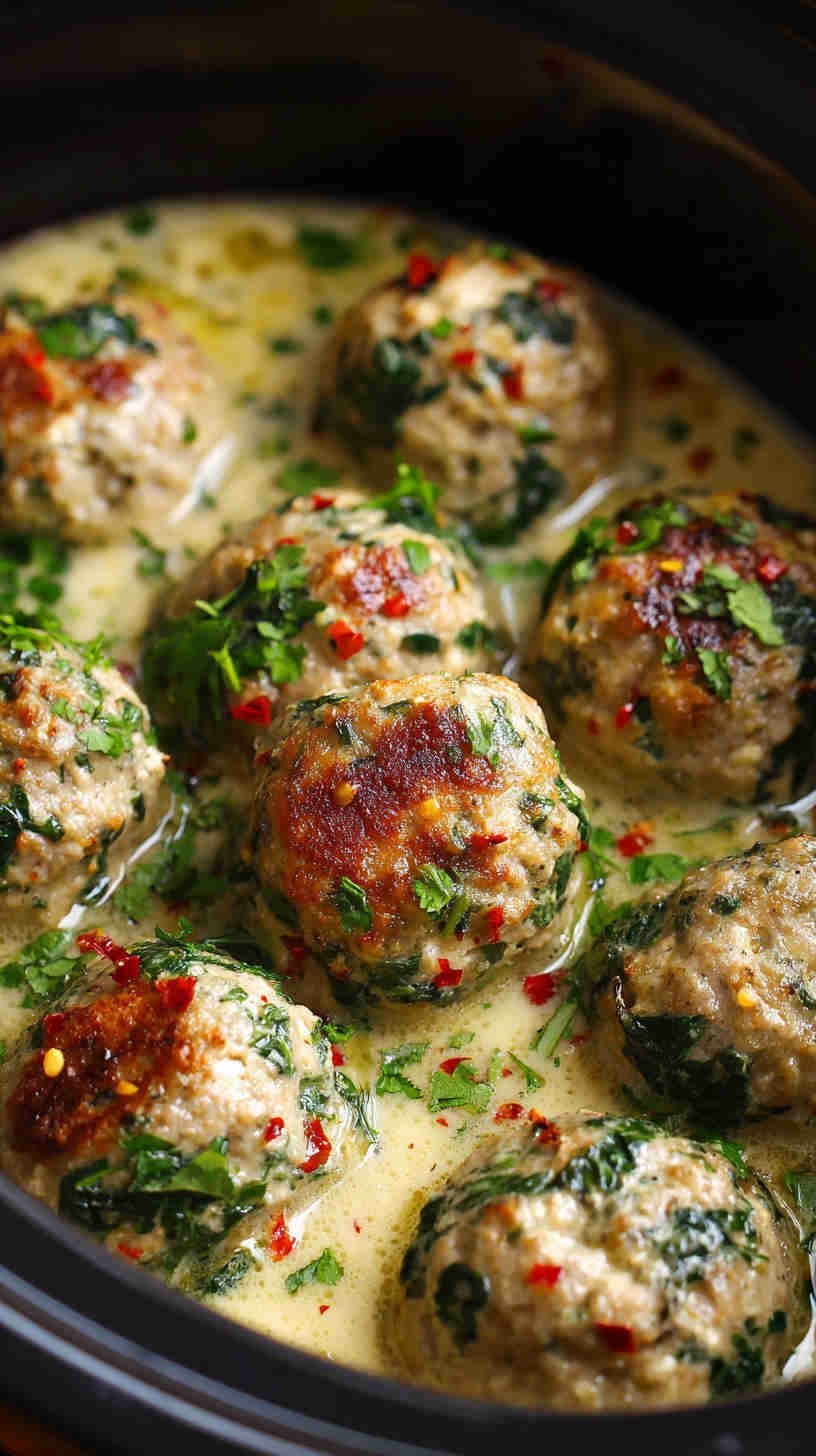 Crockpot Spinach and Feta Meatballs