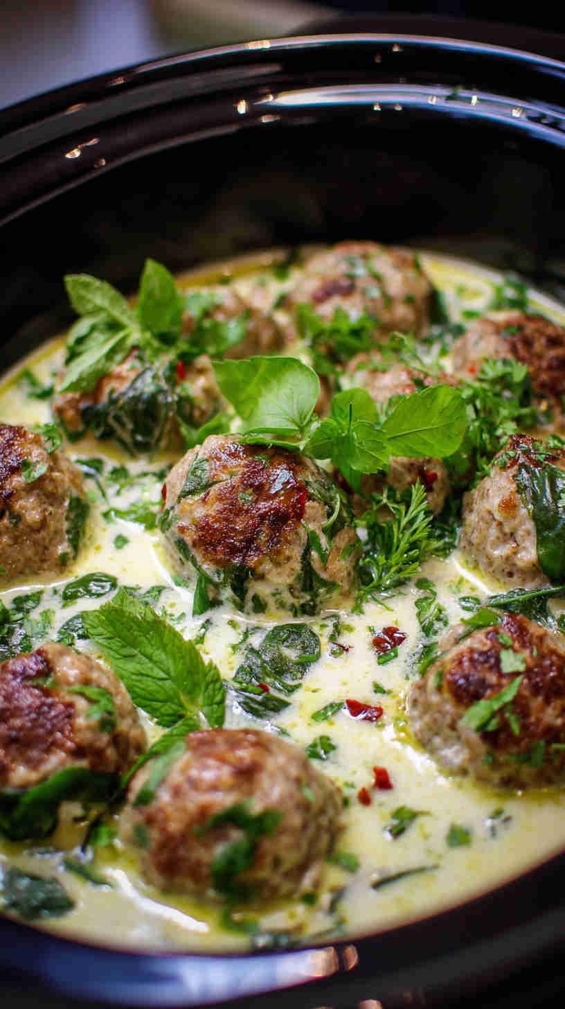 Crockpot Spinach and Feta Meatballs