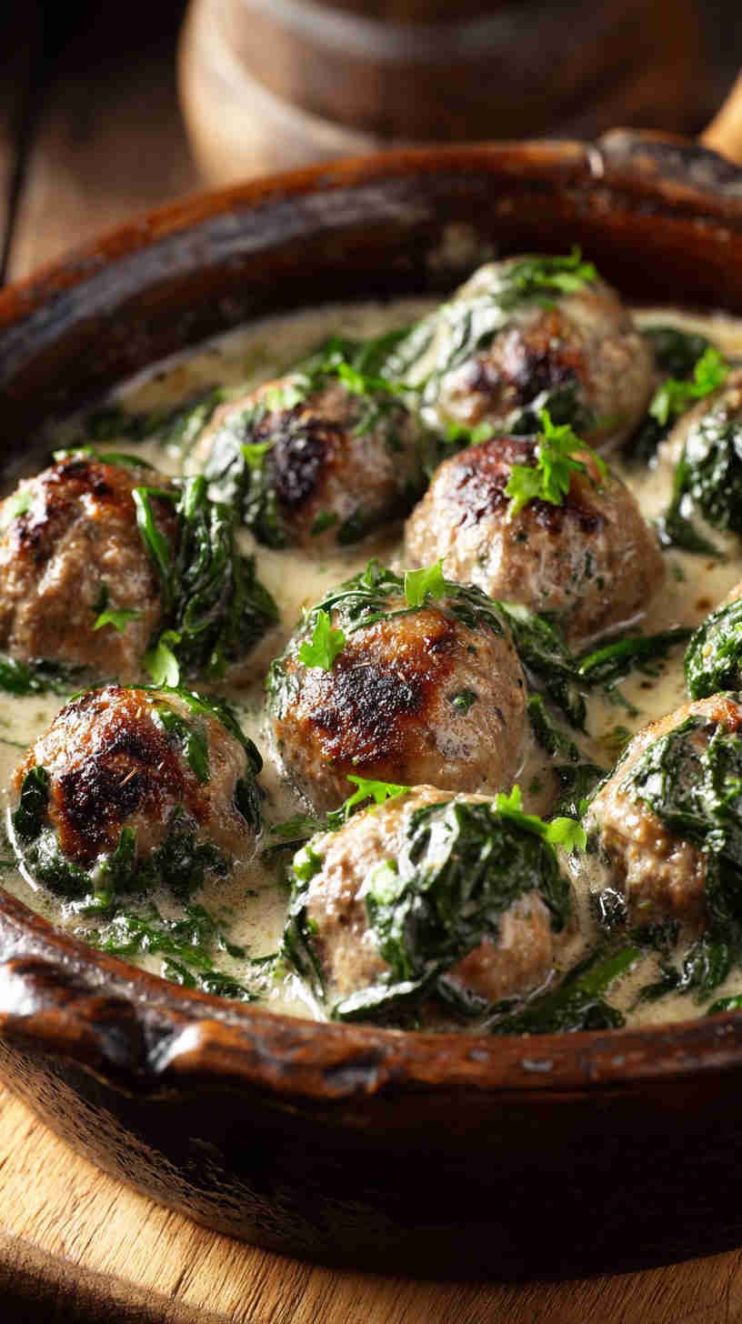 Crockpot Spinach and Feta Meatballs