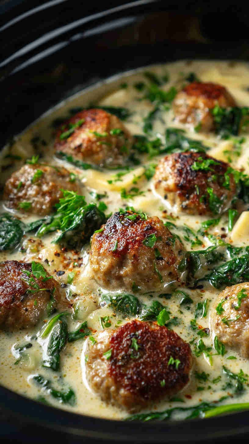 Crockpot Spinach and Feta Meatballs