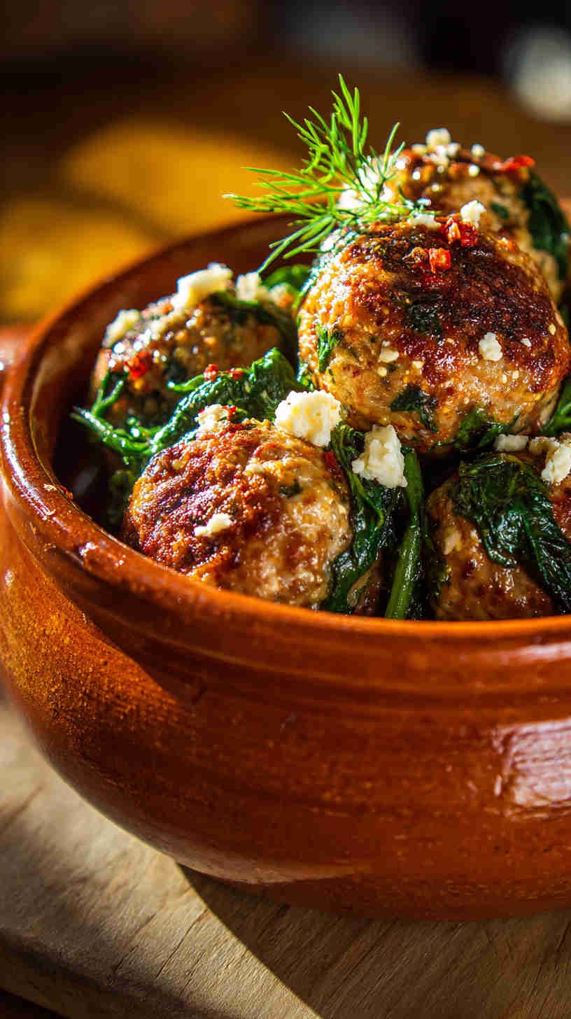 Crockpot Spinach and Feta Meatballs