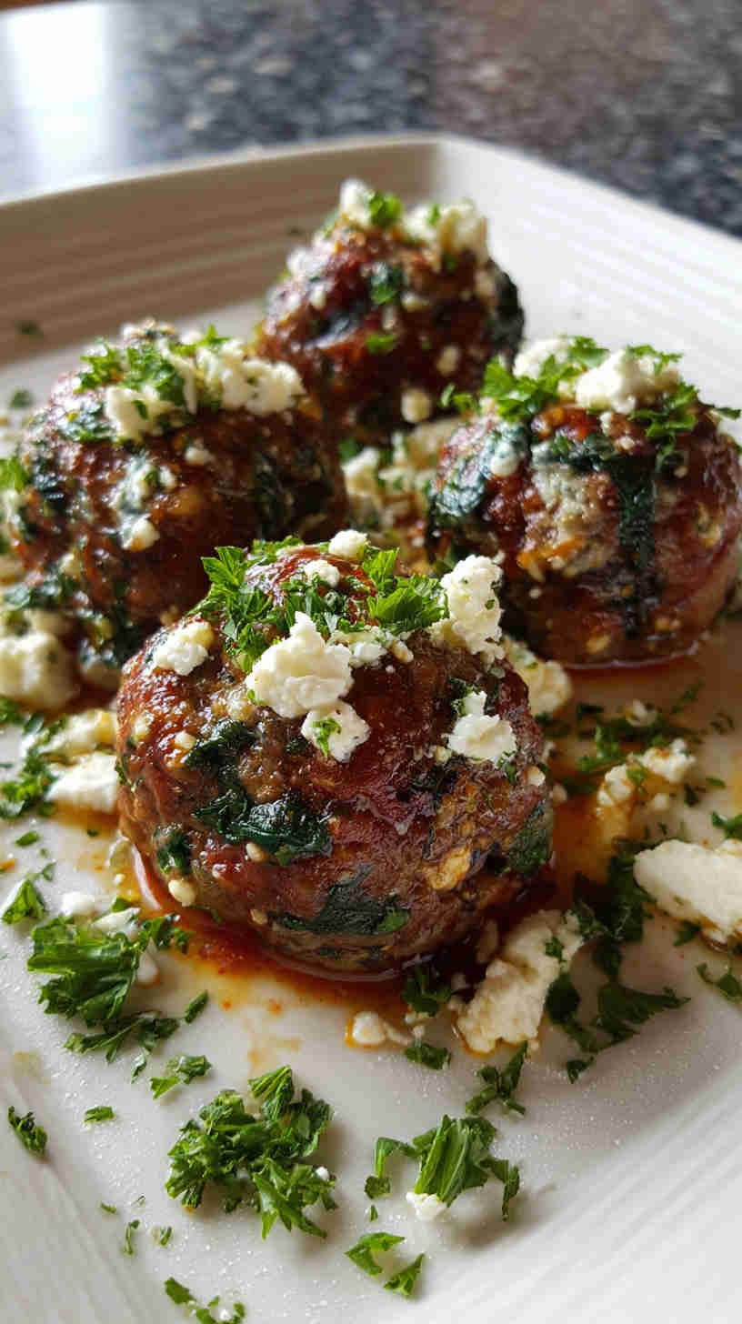 Crockpot Spinach and Feta Meatballs