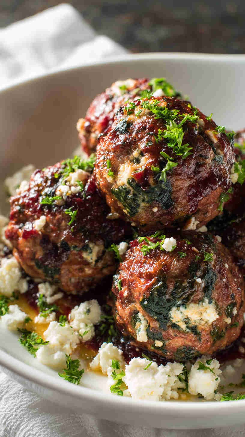 Crockpot Spinach and Feta Meatballs
