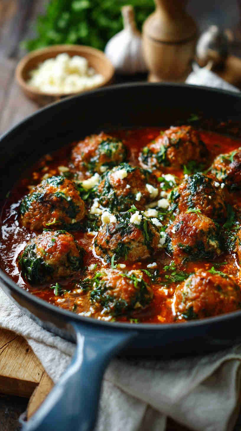 Crockpot Spinach and Feta Meatballs