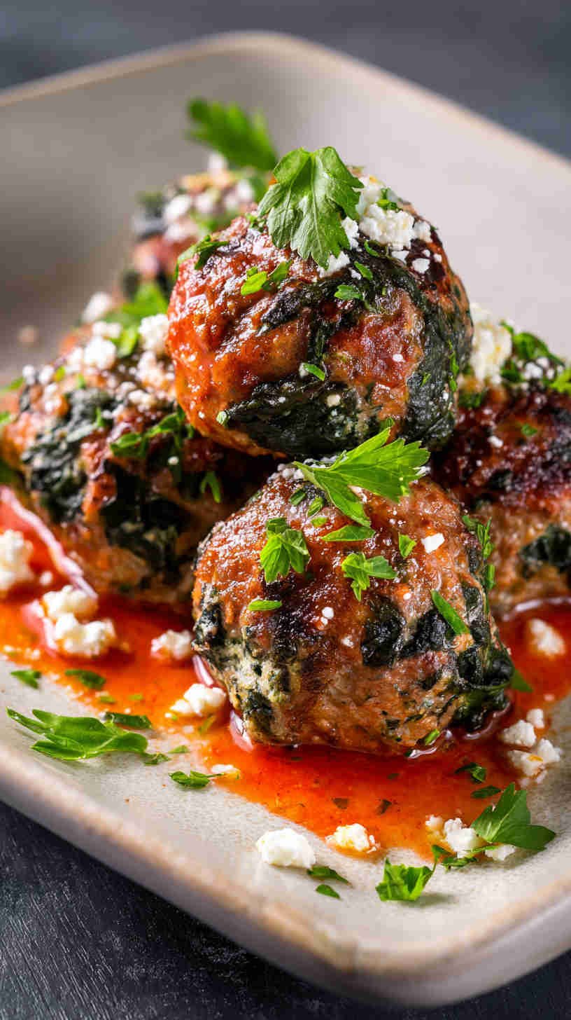 Crockpot Spinach and Feta Meatballs