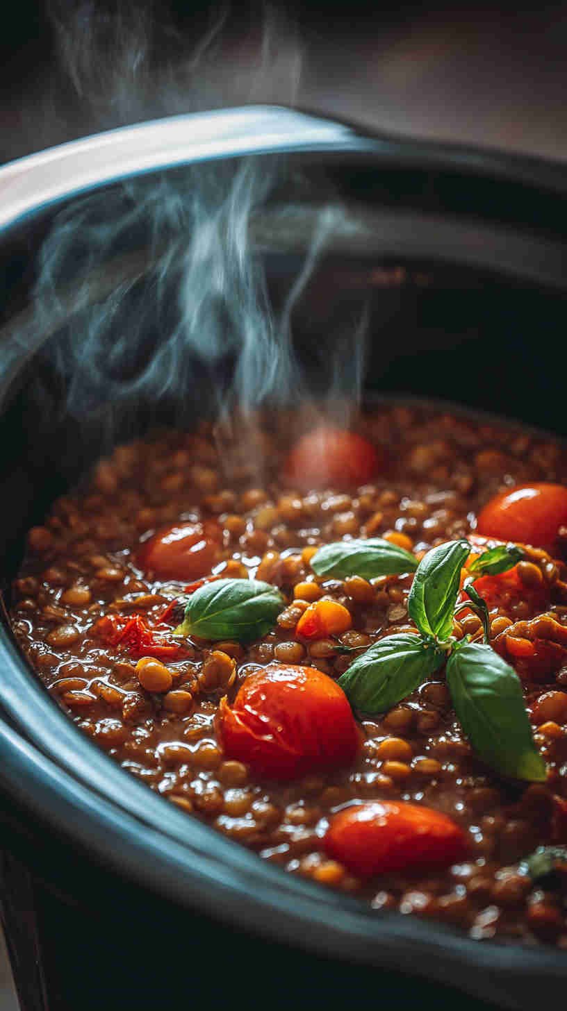 Crockpot Tomato Basil Lentil Soup