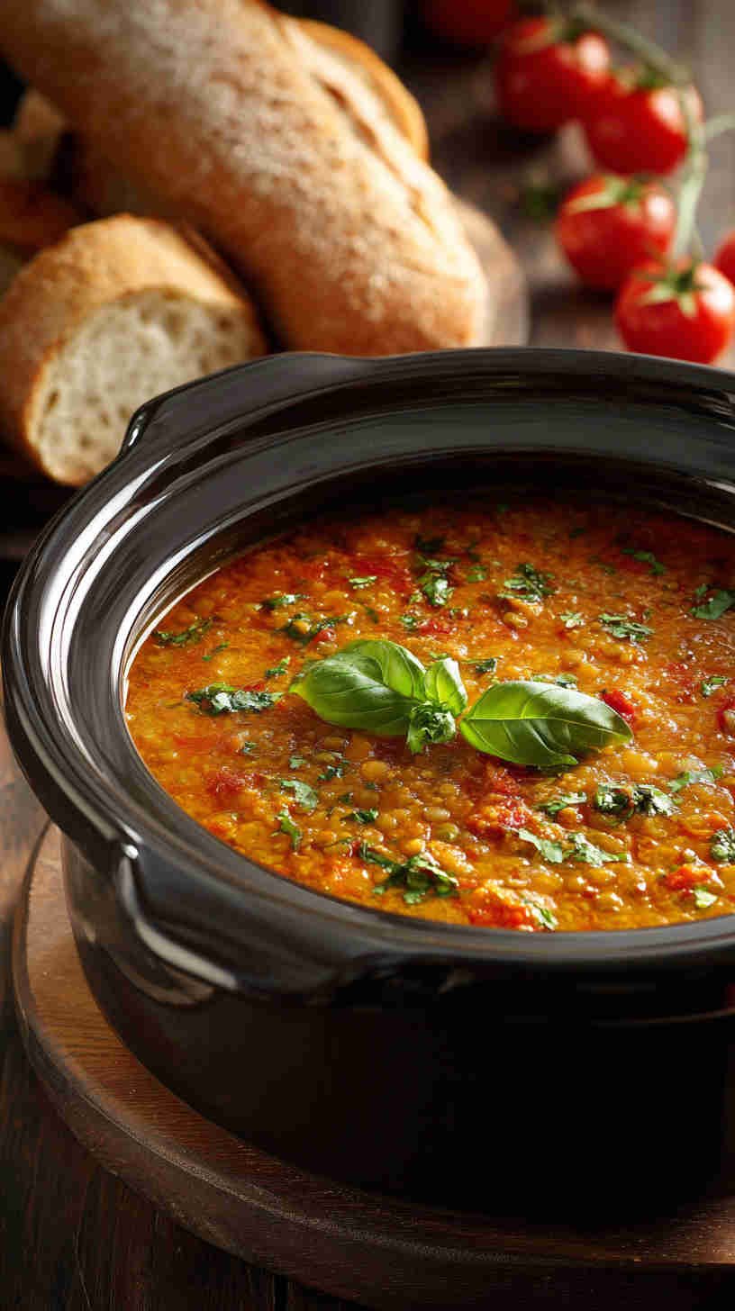 Crockpot Tomato Basil Lentil Soup
