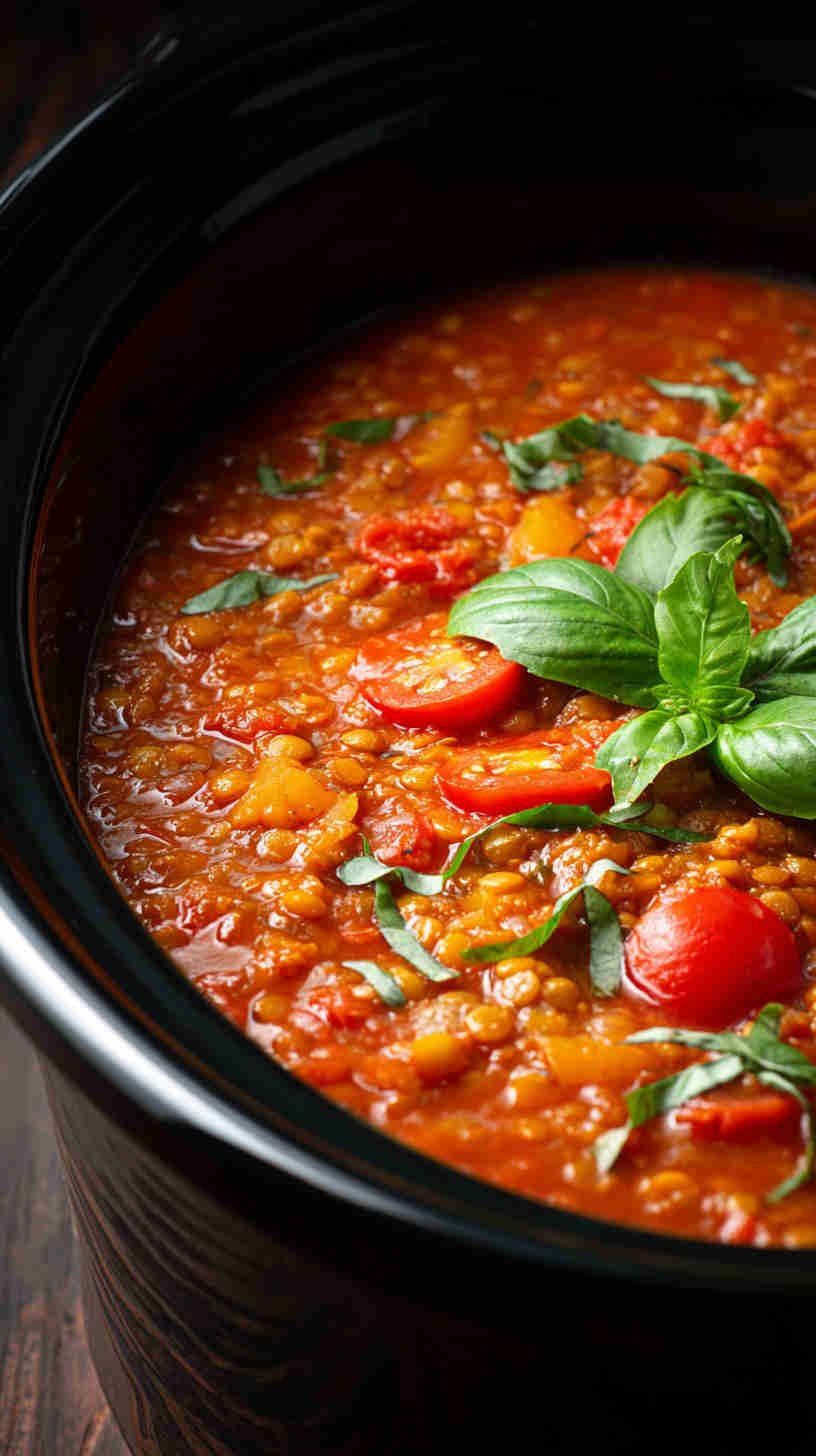 Crockpot Tomato Basil Lentil Soup