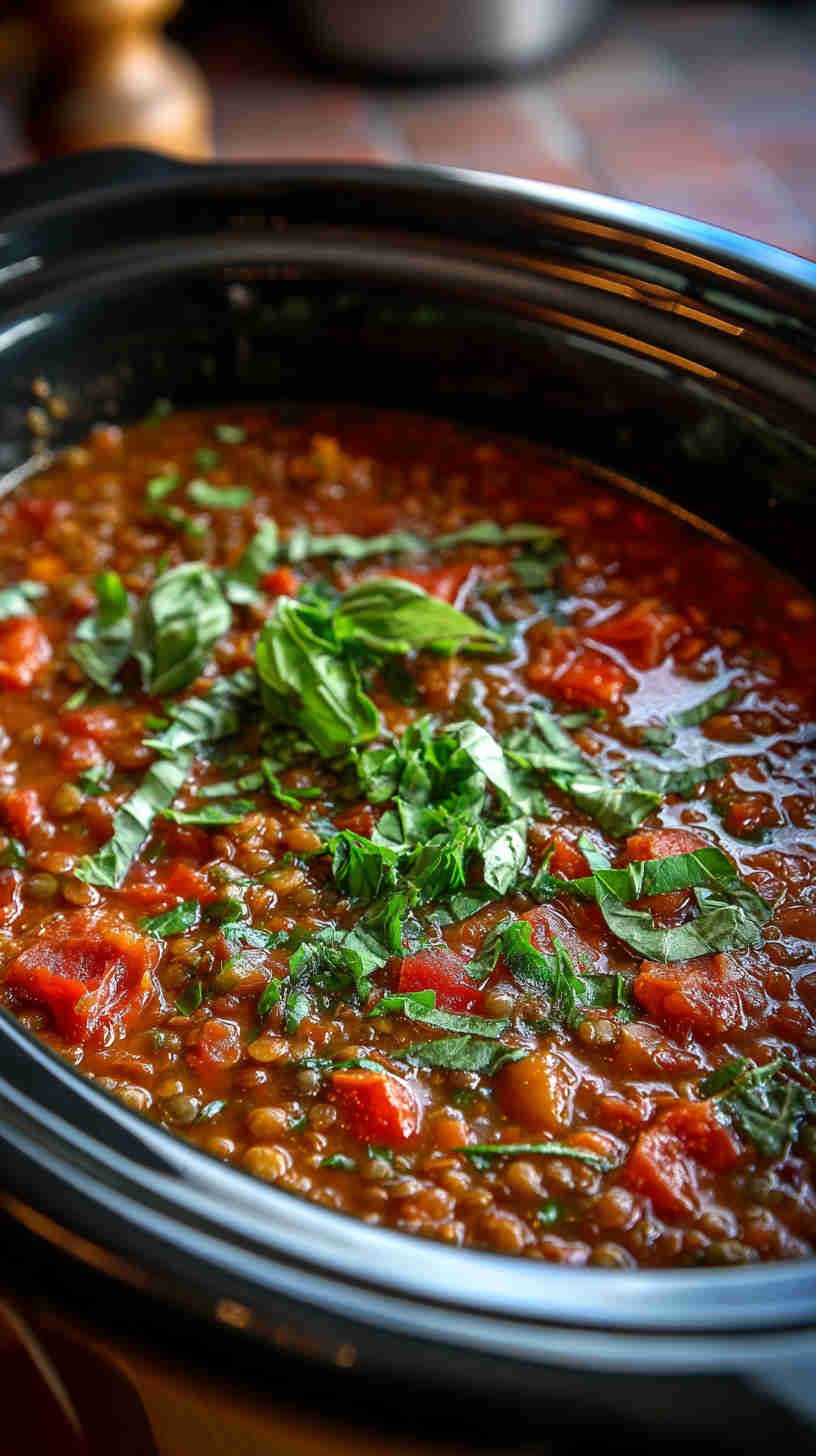 Crockpot Tomato Basil Lentil Soup