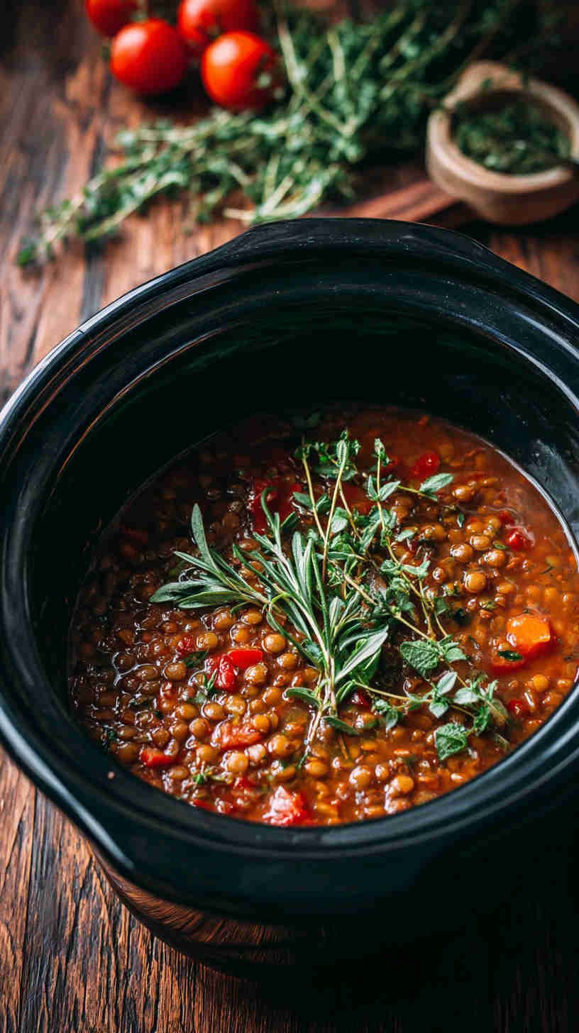 Crockpot Tomato Basil Lentil Soup