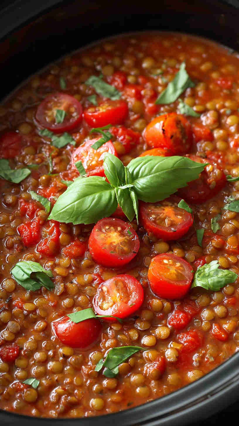 Crockpot Tomato Basil Lentil Soup