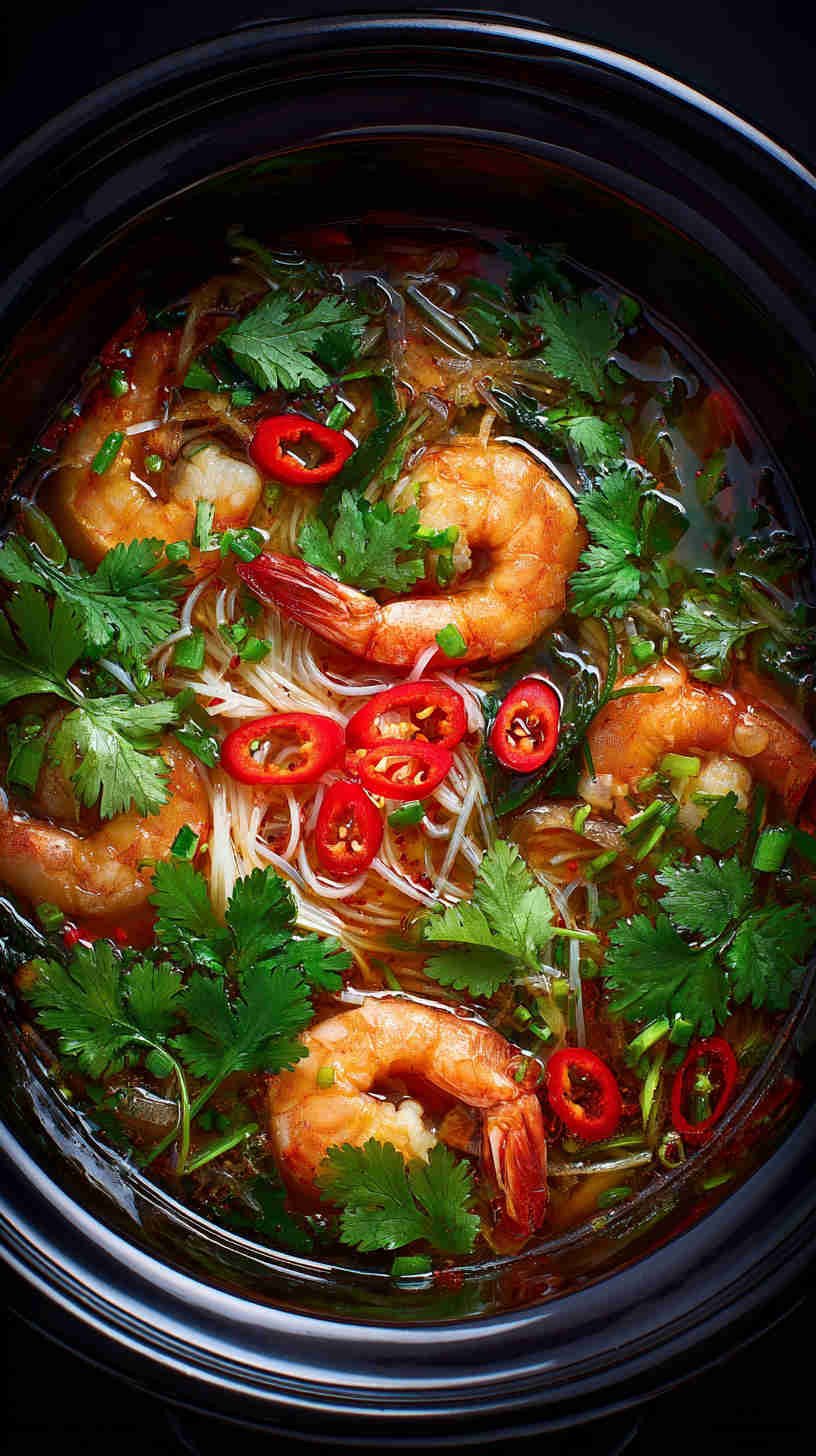 Slow Cooker Lemongrass Shrimp Noodle Soup