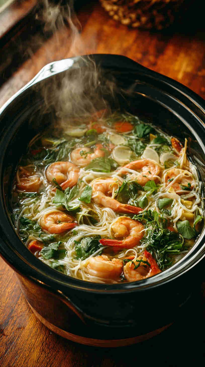 Slow Cooker Lemongrass Shrimp Noodle Soup