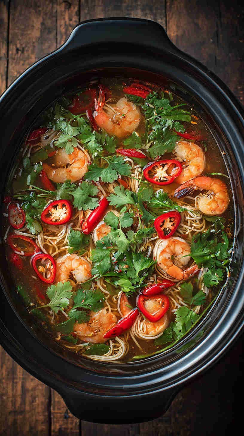 Slow Cooker Lemongrass Shrimp Noodle Soup
