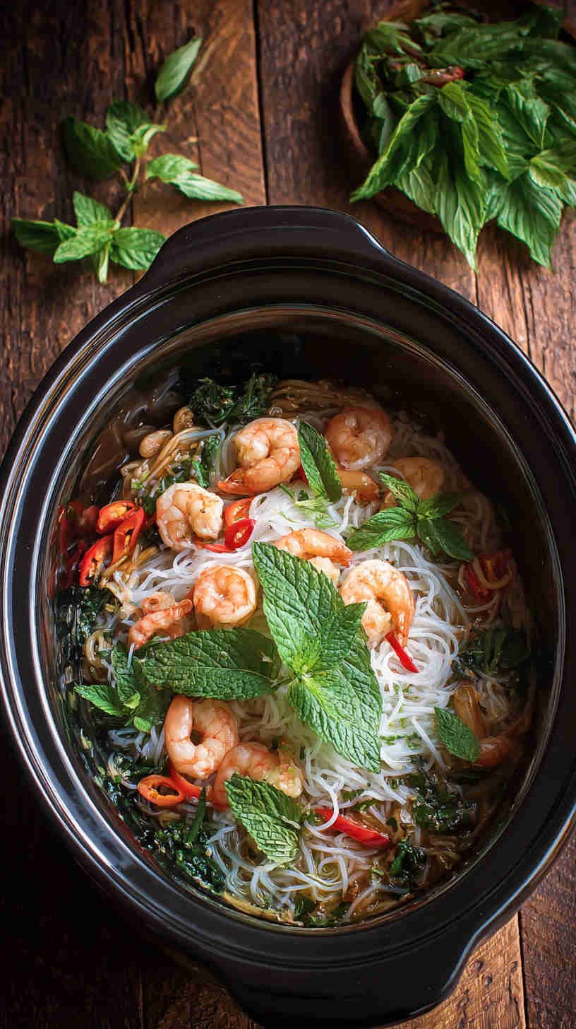 Slow Cooker Lemongrass Shrimp Noodle Soup