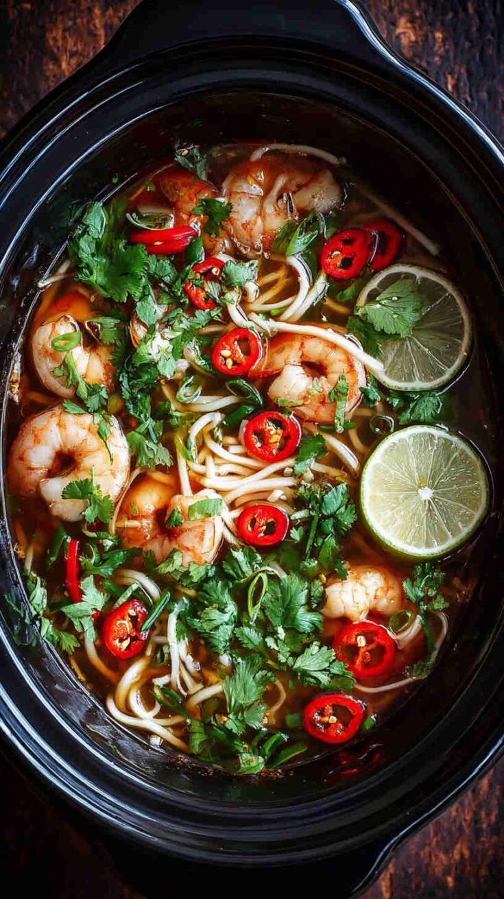 Slow Cooker Lemongrass Shrimp Noodle Soup