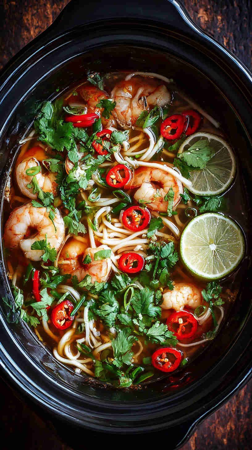 Slow Cooker Lemongrass Shrimp Noodle Soup