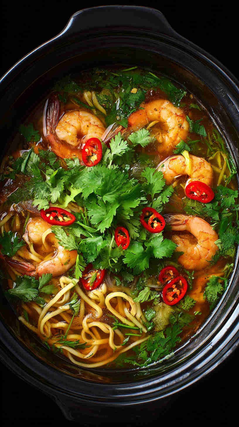 Slow Cooker Lemongrass Shrimp Noodle Soup