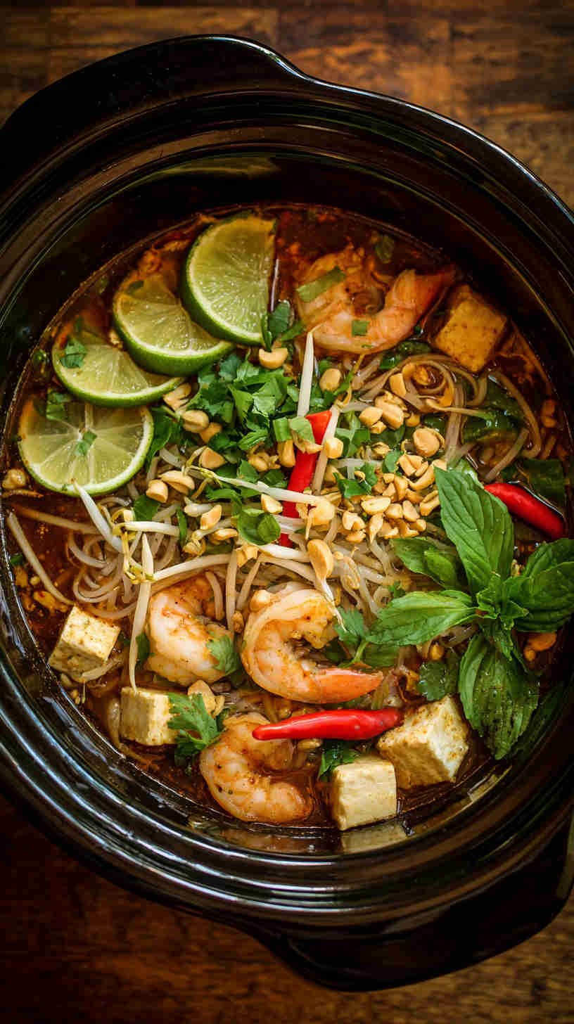 Slow Cooker Pad Thai-Inspired Noodle Soup
