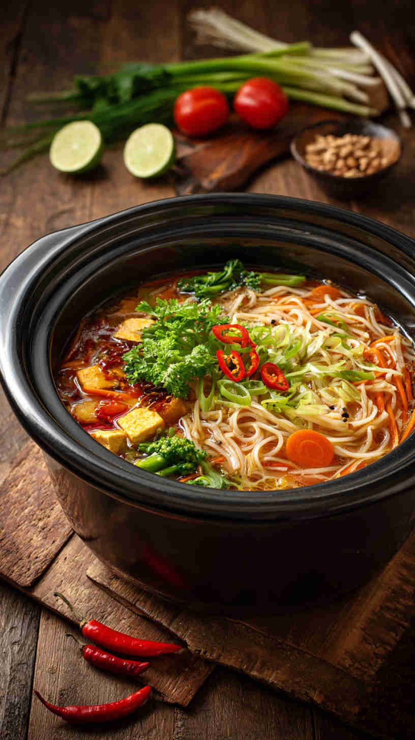 Slow Cooker Pad Thai-Inspired Noodle Soup
