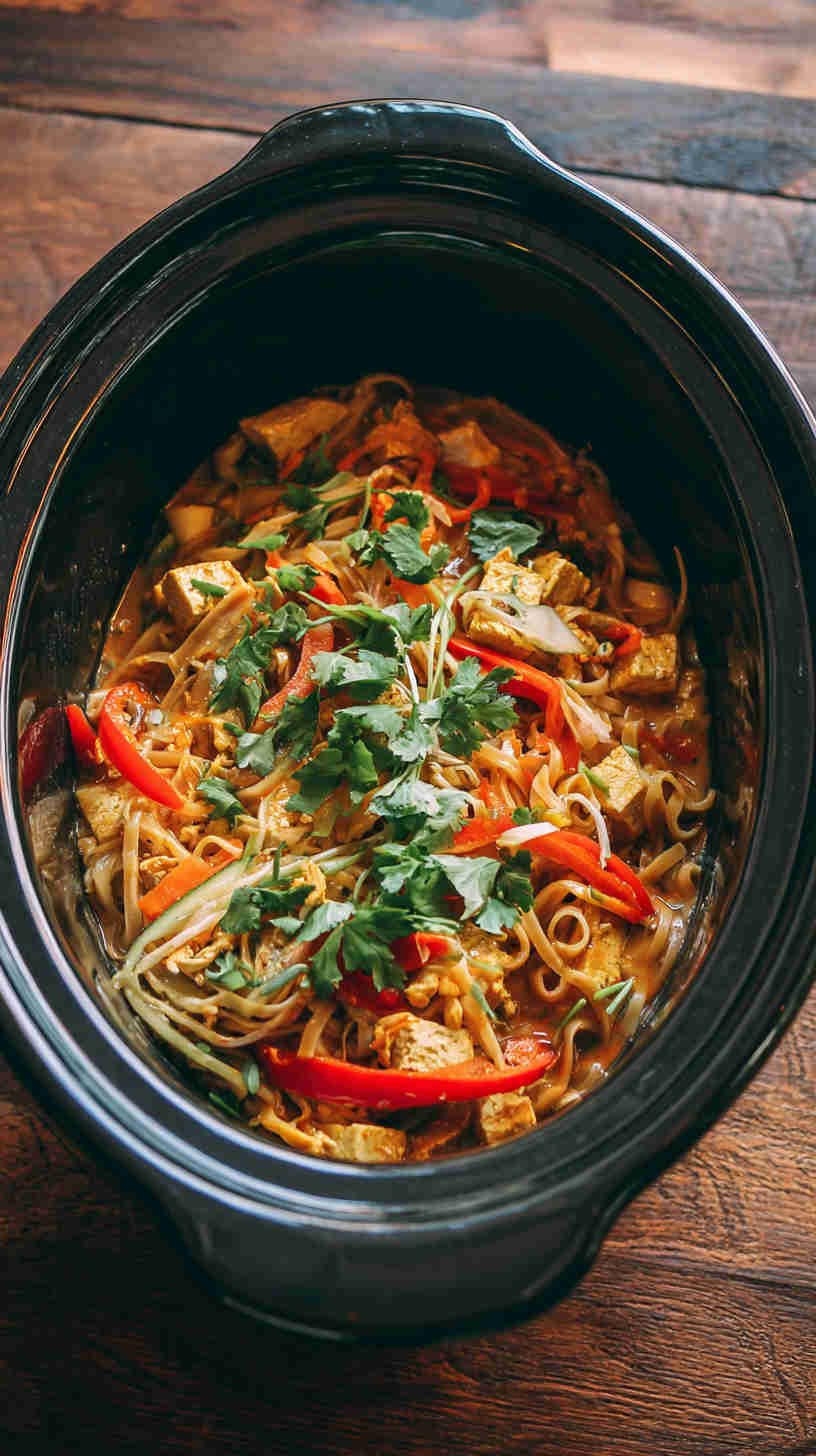 Slow Cooker Pad Thai-Inspired Noodle Soup