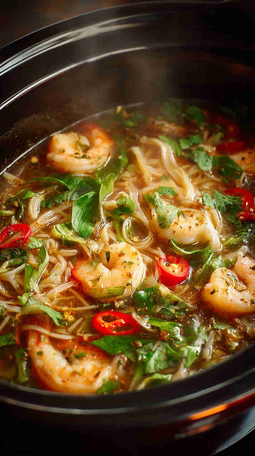 Slow Cooker Pad Thai-Inspired Noodle Soup