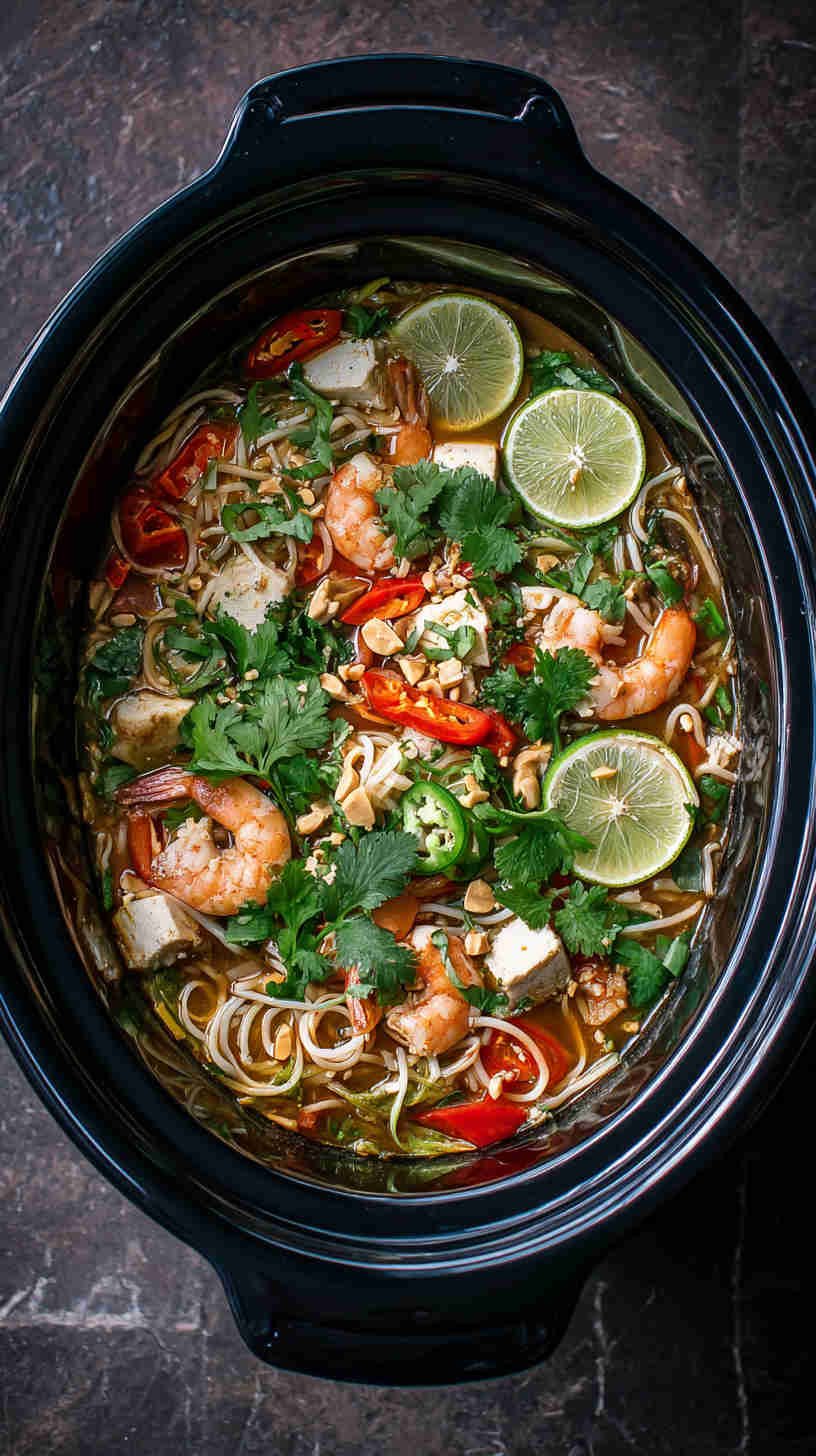 Slow Cooker Pad Thai-Inspired Noodle Soup