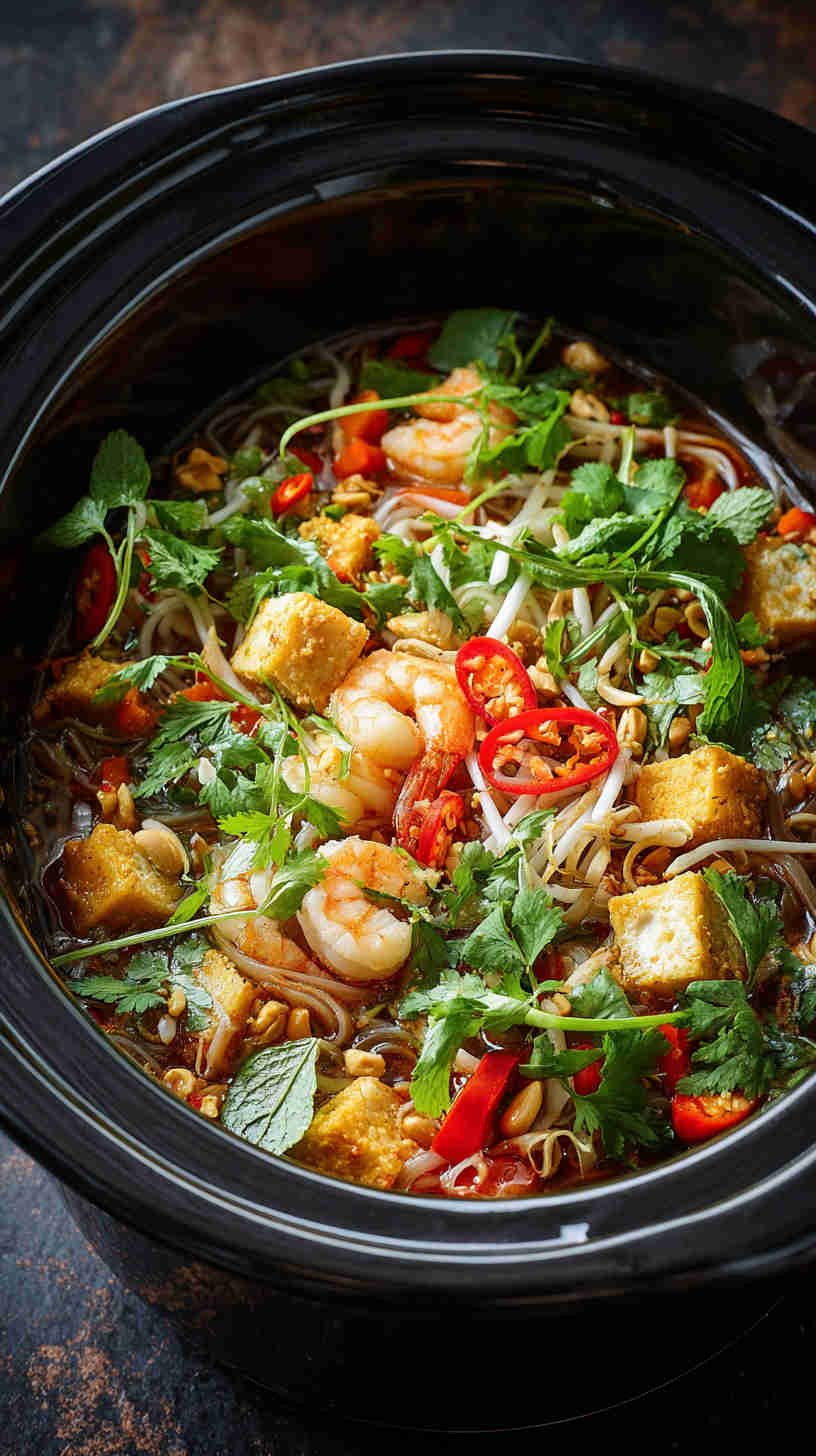 Slow Cooker Pad Thai-Inspired Noodle Soup