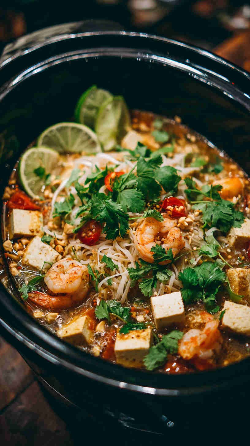 Slow Cooker Pad Thai-Inspired Noodle Soup