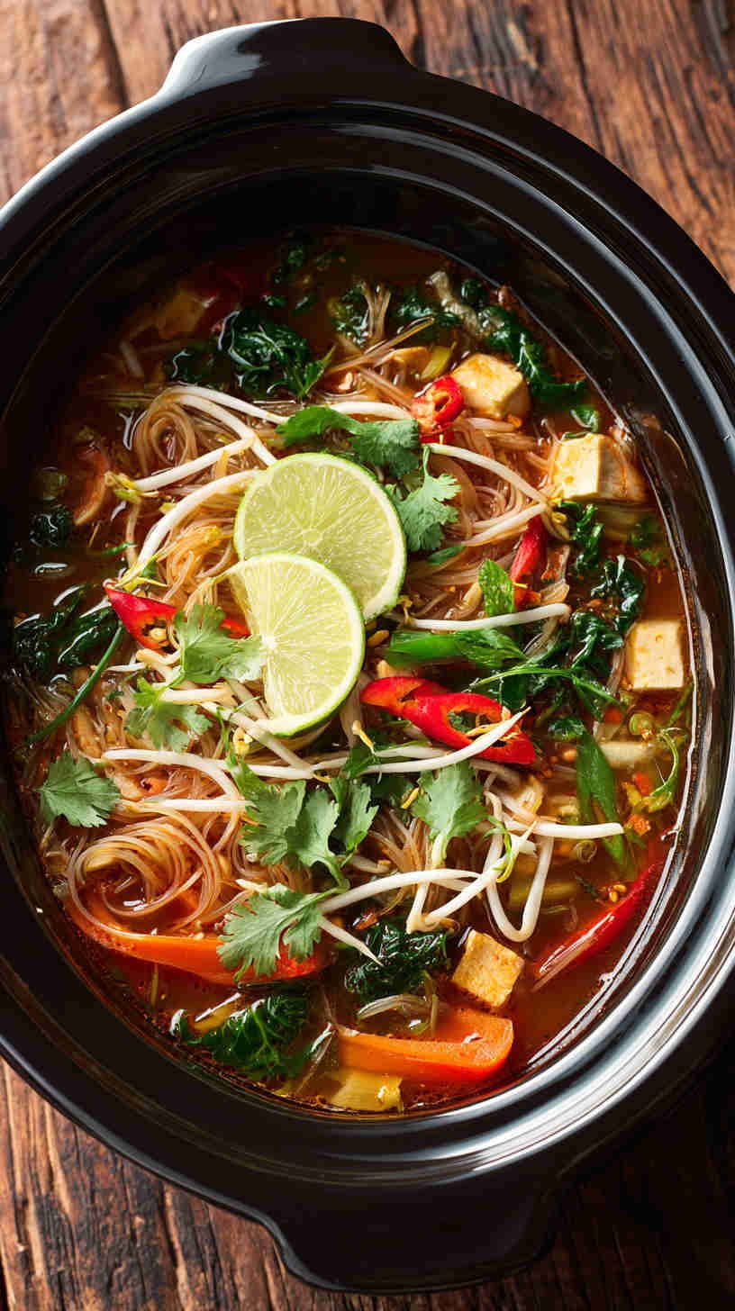 Slow Cooker Pad Thai-Inspired Noodle Soup