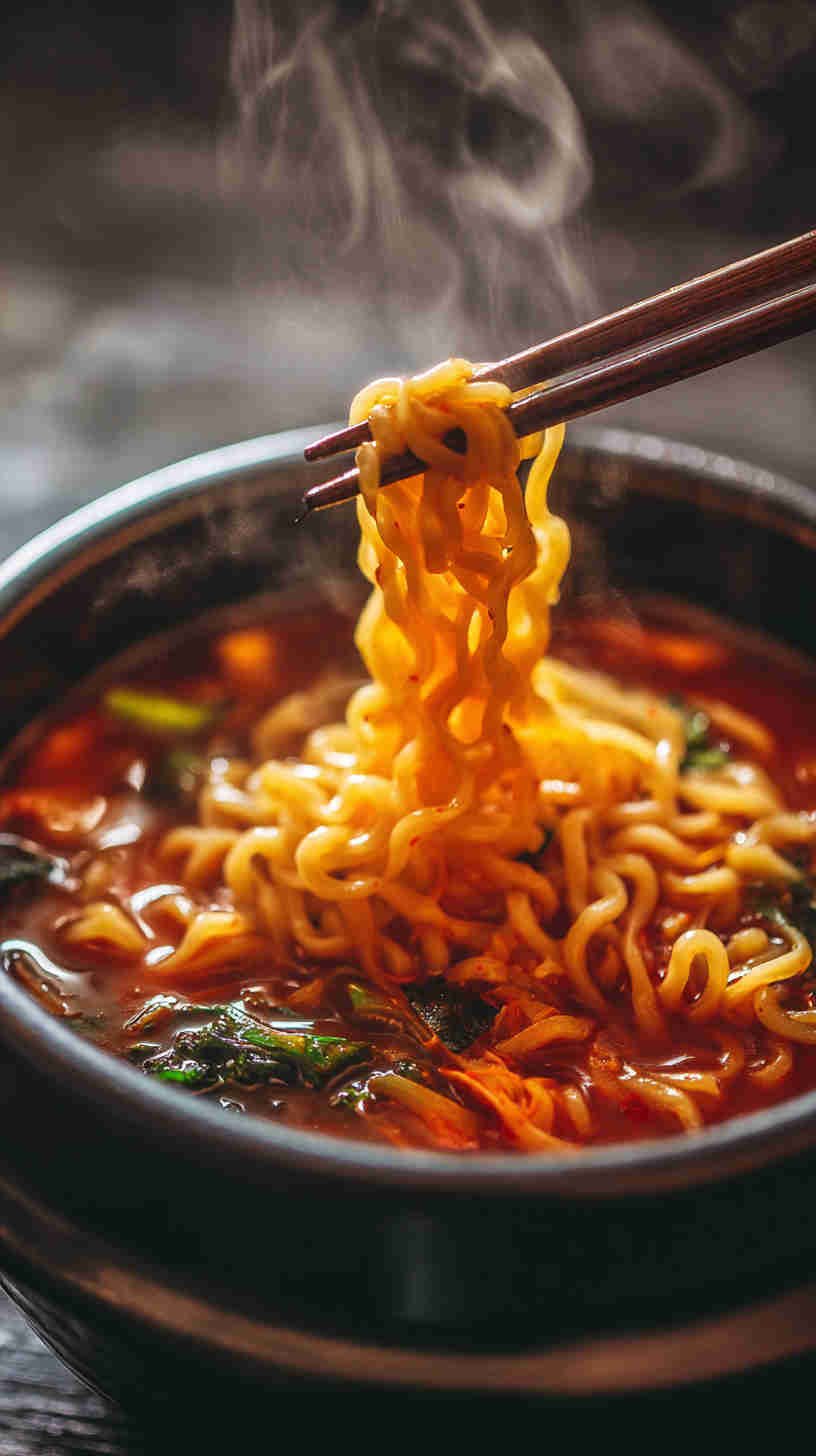 Slow Cooker Spicy Korean Kimchi Noodle Soup