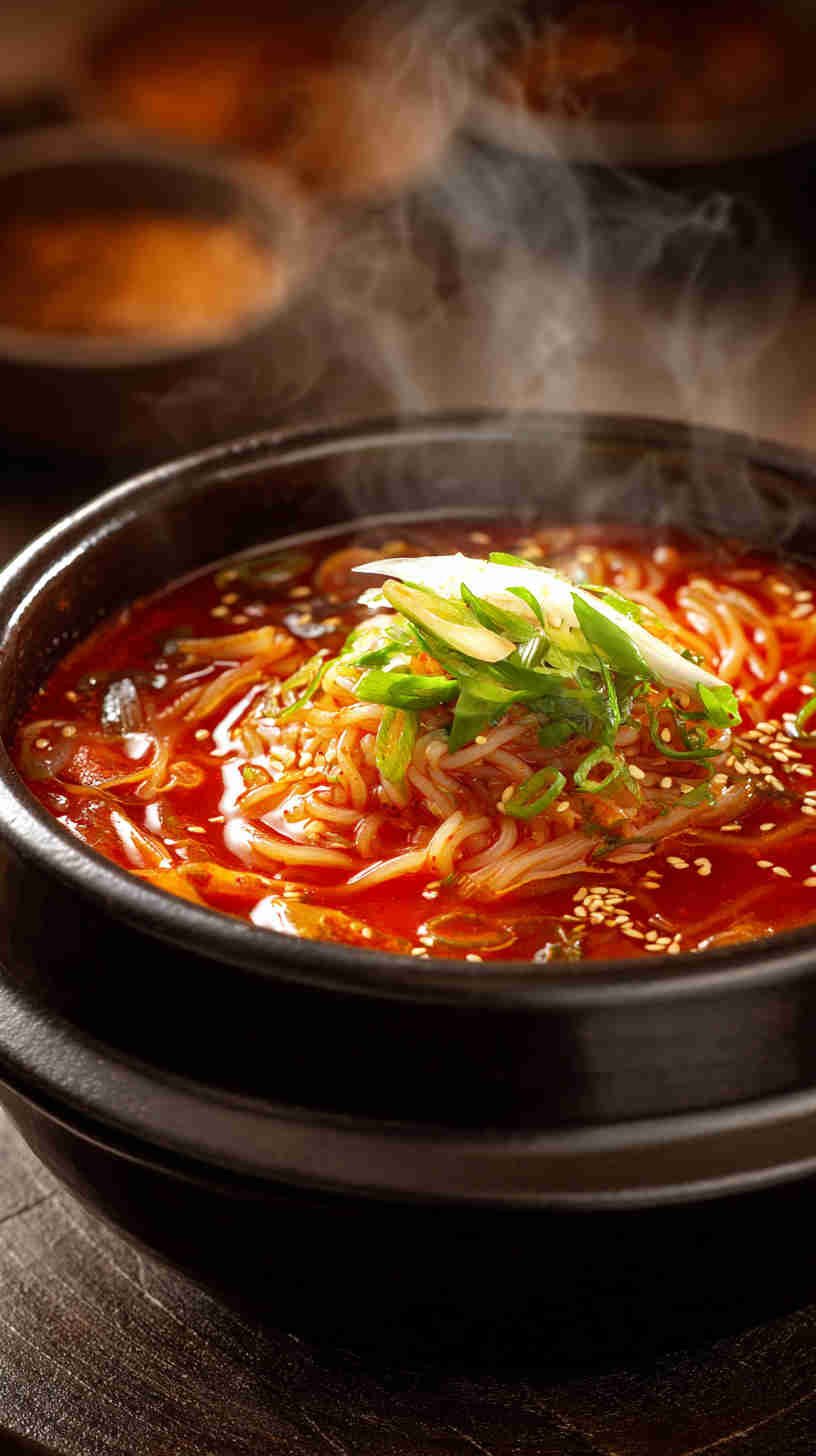 Slow Cooker Spicy Korean Kimchi Noodle Soup