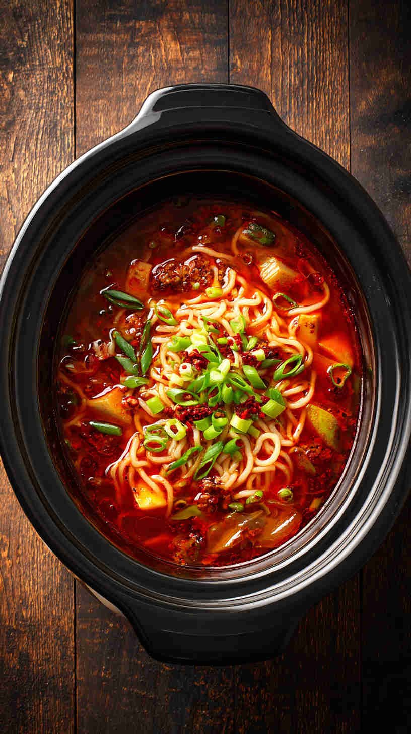 Slow Cooker Spicy Korean Kimchi Noodle Soup