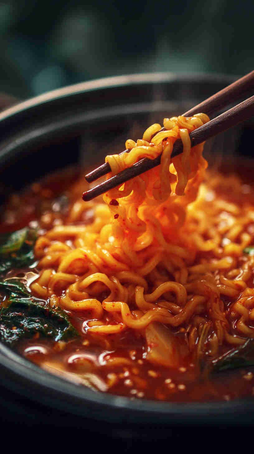 Slow Cooker Spicy Korean Kimchi Noodle Soup