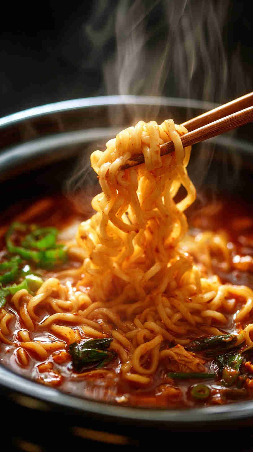 Slow Cooker Spicy Korean Kimchi Noodle Soup