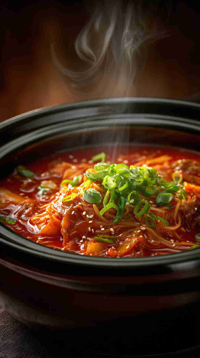 Slow Cooker Spicy Korean Kimchi Noodle Soup