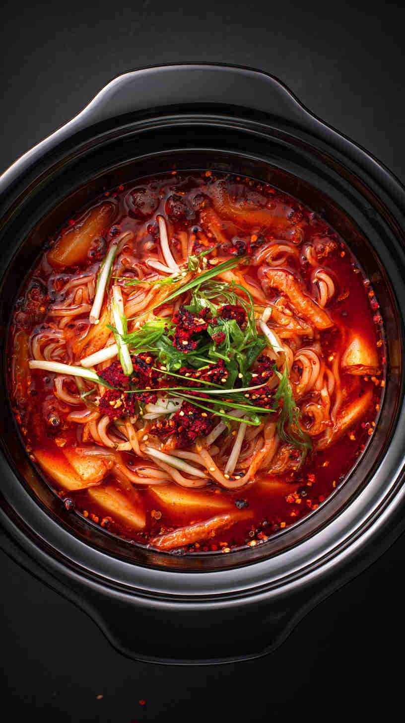 Slow Cooker Spicy Korean Kimchi Noodle Soup
