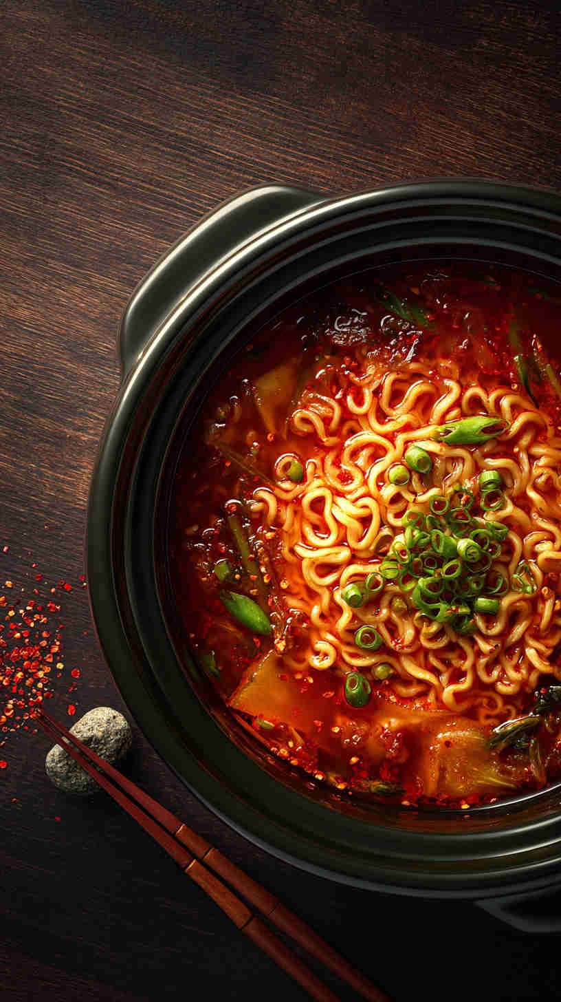 Slow Cooker Spicy Korean Kimchi Noodle Soup