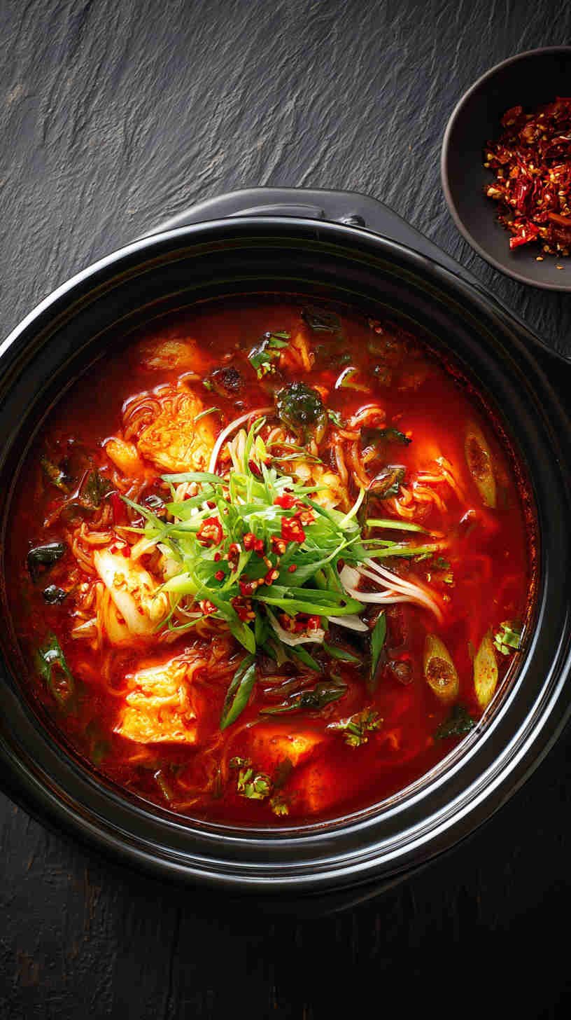 Slow Cooker Spicy Korean Kimchi Noodle Soup