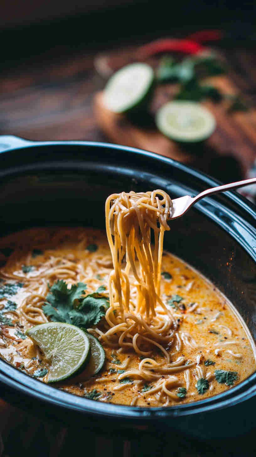 Slow Cooker Thai Coconut Curry Noodle Soup