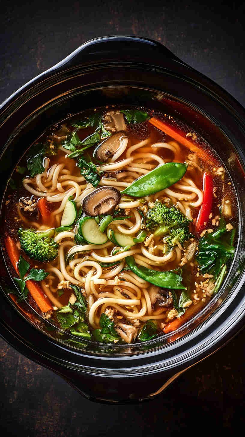 Slow Cooker Udon Noodle Soup with Vegetables
