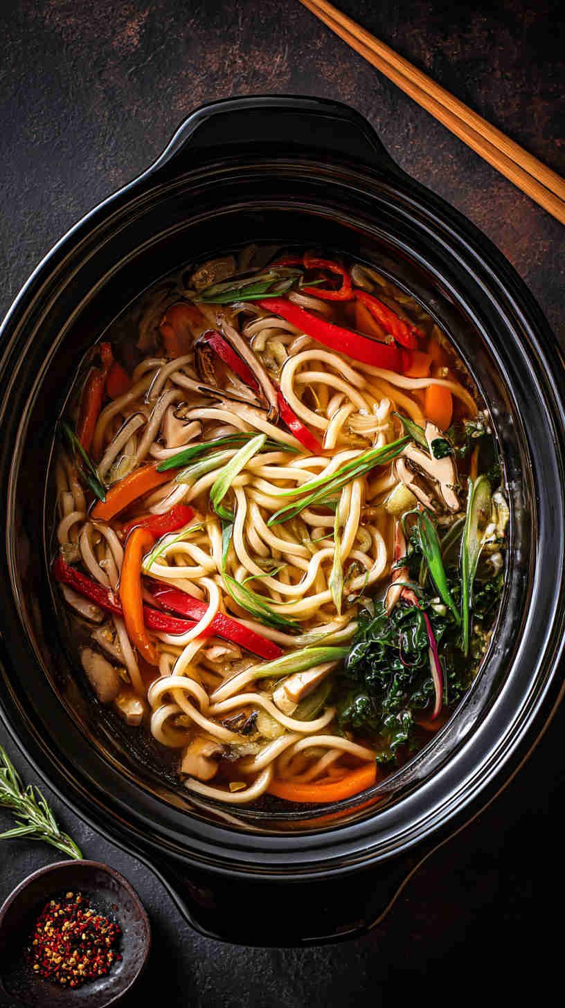 Slow Cooker Udon Noodle Soup with Vegetables