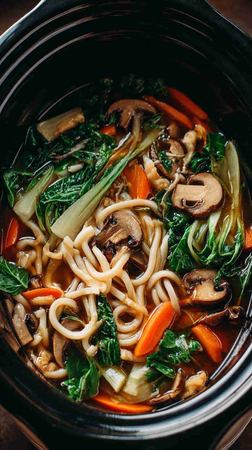 Slow Cooker Udon Noodle Soup with Vegetables