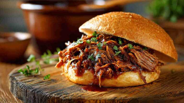Crockpot Beer-Braised Pork Sandwiches recipe