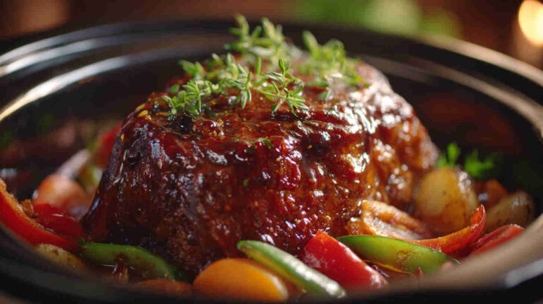 Crockpot Sweet Chili Glazed Meatloaf