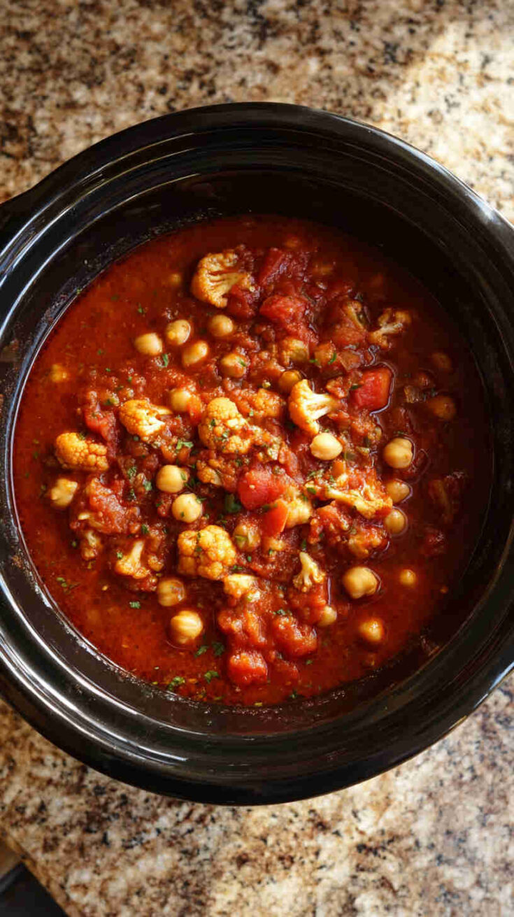 Crockpot Cauliflower and Chickpea Chili