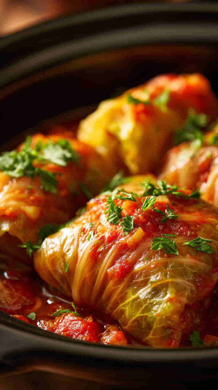 Crockpot Lentil-Stuffed Cabbage Rolls
